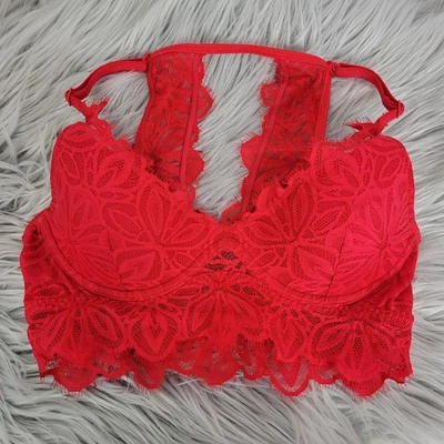 Sujetador acolchado ROSA Victorias Secret XS rojo encaje volantes ribete con aros bralette Foto 1 de 4