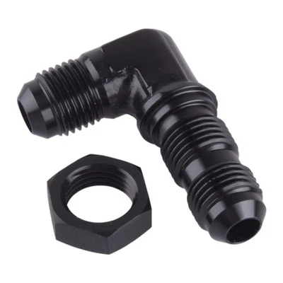 Aluminum 90 Degree 6AN Male Flare Union Bulkhead Fitting Adapter With Nut - Image 1 of 4