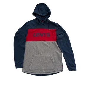 Levi’s Mens Hoodie Blue Red Gray Sweater Sweatshirt Levi Size Large - Picture 1 of 11