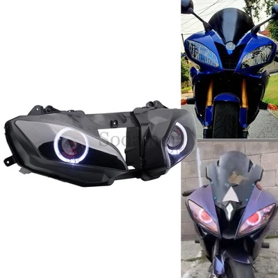 Assembled LED Headlight White Angel Eyes Red Devil For Yamaha YZF R6 2008-2016 - Imagem 1 de 4