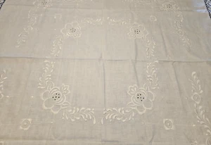 Vintage Handmade Embroidered Table Cloth 56" x 56" w/ Bobbin Lace Trim (read) - Picture 1 of 6