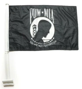 Bandera de vehículo ventana de coche de doble cara POW/MIA 11"" x 18"" tejida con bastón de montaje - Imagen 1 de 1