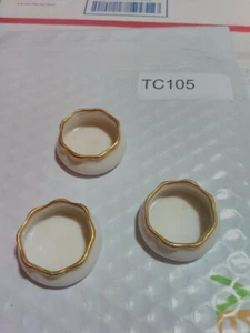 TC205 Lote de 3 Salinas Abiertas de Porcelana Redonda De Colección Oro Blanco Alemán - Imagen 1 de 5