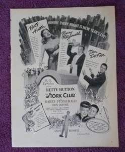 The Stork Club Betty Hutton Original Filmanzeige aus den 1940er Fanmagazin L@@K - Bild 1 von 1