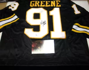 MAGLIA KEVIN GREENE PITTSBURGH STEELERS,HOF 16 DEFUNTO RARA FIRMATA GAI/COA - Foto 1 di 2