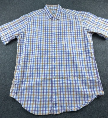 David Donahue Shirt Mens X-Large Blue Plaid Short Sleeve Button Front - Image 1 of 4