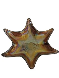 Vtg Art Glass Starfish Star Shaped Dish Bowl Iridescent Gold Trinket Tray - Picture 1 of 9