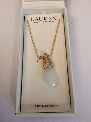 $78 RALPH LAUREN Gold Tone Faceted White Stone Pendant In A Box. LB-4 - Image 1 of 3