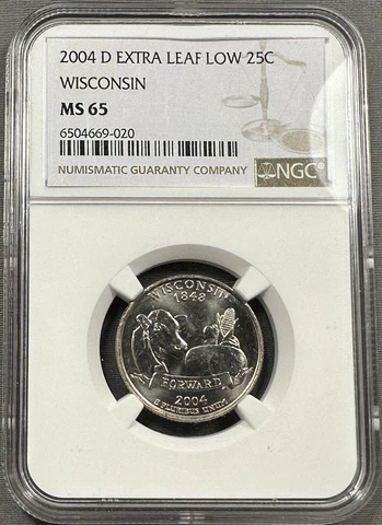 2004-D Wisconsin Extra Leaf Low Quarter 25c - NGC MS65 Cover