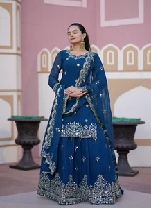 BOLLYWOOD SALWAR KAMEEZ PAKISTANI INDIAN WEDDING PARTY WEAR DRESS SUIT SHARARA - Picture 1 of 11