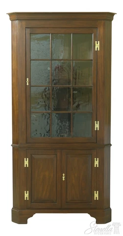 53633EC: HENKEL HARRIS 12 Pane Mahogany Corner Cabinet w. Distressed Glass Cover