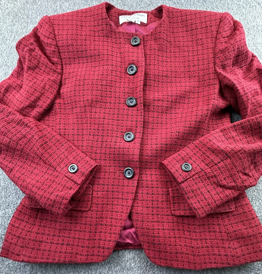 Blazer vintage Saville para mujer 8 rojo negro a cuadros lana traje chaqueta Foto 1 de 4