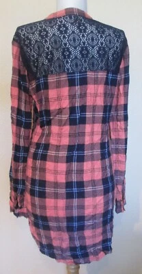 Camisa con botones de manga larga a cuadros rosa y azul Vanity para mujer M Roll-tab Slv ~ BONITA Foto 1 de 3