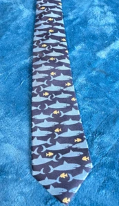 Nordstorm boys youth tie zip style silk blue silver SHARKS 100% Silk - Picture 1 of 6