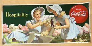 1950 "Hospitality" Original Coca-Cola Kleen-Stik Paper Sign Mother & Daughter - Picture 1 of 7