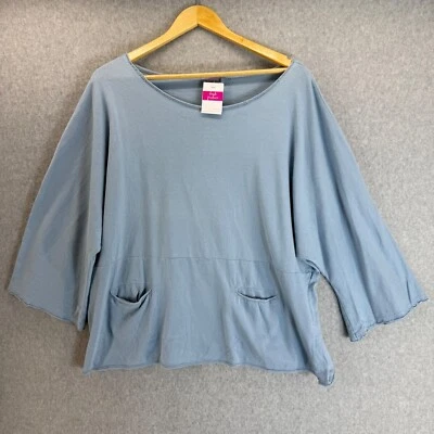 Suéter Pullover Fresh Produce Zen Manga 3/4 Algodón Top Azul Brumoso Talla M/L Foto 1 de 4
