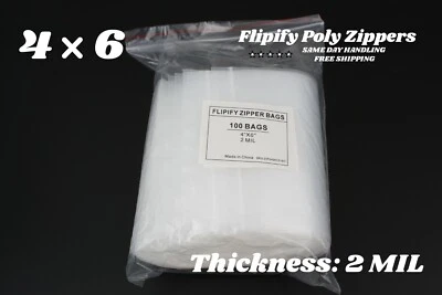 4x6 Clear 2 Mil Zip Poly Plastic Zipper Bags Reclosable Lock Small Baggies - Image 1 of 4