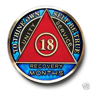 Moneda/medallón de recuperación de aniversario AA azul/rojo/negro de 18 meses - Imagen 1 de 2