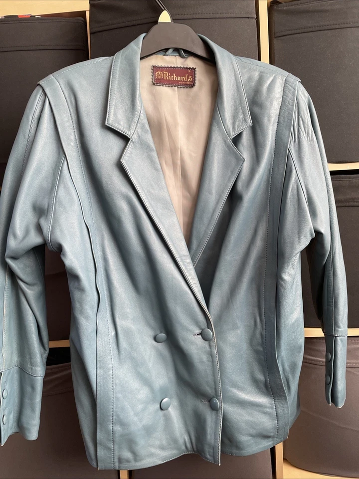 Chaqueta de cuero vintage de Richards/Duck Egg azul talla 12 Foto 1 de 4