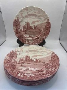 Johnson Brothers Rare Castle Story Pink 6 Dessert Salad Plates Classic Castle 8” - Picture 1 of 10