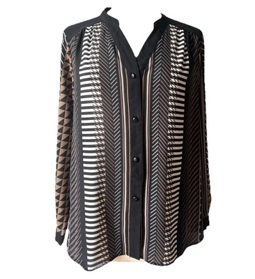 Camisa túnica estilo hippie marrón negra arte usable de colección Bob Mackie usada en excelente estado Foto 1 de 4