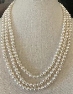 IWI 14k Gold Clasp 5mm Pearl 3 Strand Necklace Imperial World Inc 16” - Picture 1 of 8