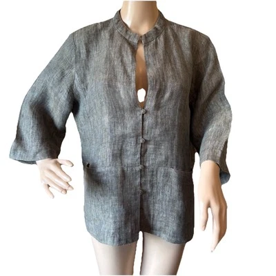 Eileen Fisher Womens Jacket Top  P L Green Gray Linen Lagenlook Boxy - Image 1 of 4