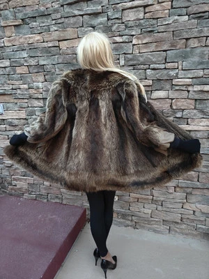 WOMEN'S GENUINE RACCOON NATURAL FUR COAT LEATHER JACKET WITH FULL PELTS SZ XL - Image 1 of 4