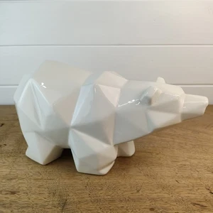 Polar Bear Sculpture Geometric Cubist Diamond Pattern Ceramic Figurine 10" Long - Picture 1 of 8