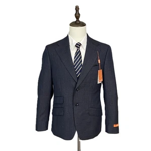 Tallia Men's 44 Short Venezia Blazer Navy/Brown Wool Blend Stretch NEW - Picture 1 of 8