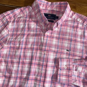 Vineyard Vines Classic Fit Whale Flannel Shirt Men's Large Pink Button Down LS - Picture 1 of 7
