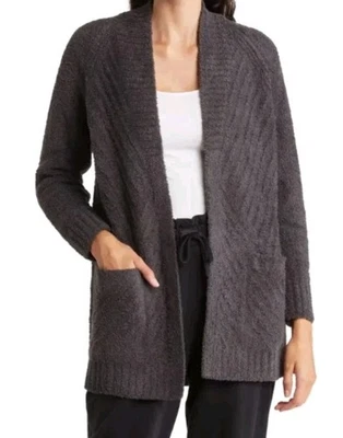 Cárdigan abierto acanalado direccional Barefoot Dreams CozyChic en carbono XS Excelente Foto 1 de 4