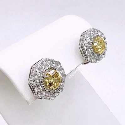 NWT Judith Ripka Canary Crystal & White Topaz Cassablanca Button Earrings - Image 1 of 4