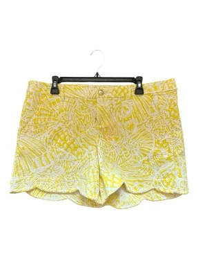 Pantalones Cortos Lily Pulitzer Amarillo Limón Palmita Algodón Elástico Dobladillo Vieira Talla 14 Foto 1 de 4