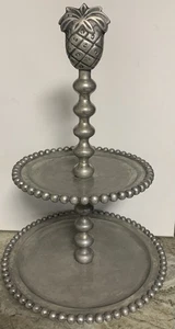 2 Tiered Silver Colored Beaded Tray With Pineapple Top - Picture 1 of 3