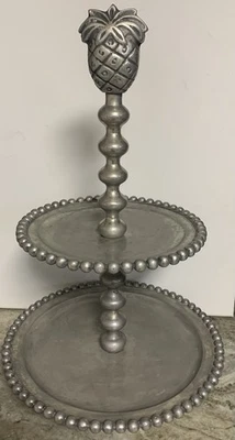 2 Tiered Silver Colored Beaded Tray With Pineapple Top - Image 1 of 3