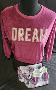 Justice Girls 2 Piece Pajama Set Dream Maroon Plaid 10/12 - Picture 1 of 6