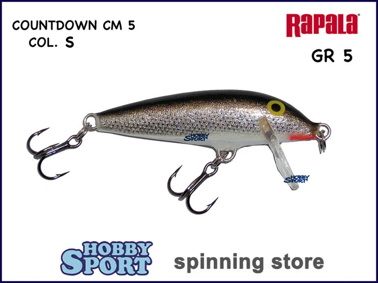 RAPALA COUNTDOWN CD 05 SINKING COL S SILVER BLK MINNOW SPINNING TROTA FIUME - Immagine 1 di 1