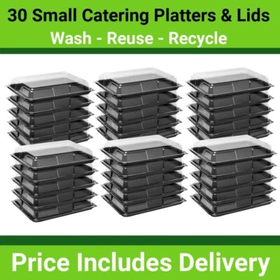 Caterline 30 Small Food Platters with Lids Catering, Buffets, Parties, Reusable