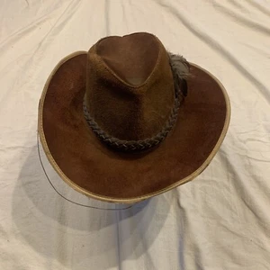 Mens Vintage Brown Leather Cowboy Hat Damaged Size XXL Unbranded Damaged - Picture 1 of 13