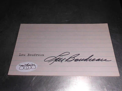 Lou Boudreau Hall of Fame Indians Autographed Signed Index Card JSA Approved - Image 1 of 2