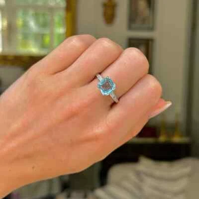 "Hermoso Anillo Topacio Azul Cielo Plata 925 - Regalo Perfecto" para Mujer Foto 1 de 4