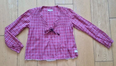 Odd Molly Women's Top Blouse Size 1 UK XS Plaid Long Sleeve Cotton Red Pink - Image 1 of 4
