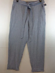 Max Studio Pants Women's XL Blue White Linen Blend Pull On Belted New With Tags - Picture 1 of 10