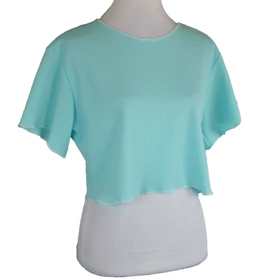 Nancy King Women Waffle Knit Pajama Cropped Top Sleepwear PJ ShortSleeve Blue XL - Image 1 of 4