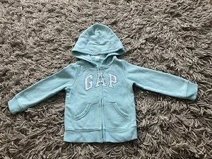 GAP Girls Fleece Lined Mint Green Hoddie Zip Up Tracksuit Top White Logo Age 3 - Picture 1 of 2