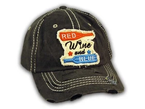 Black Red Wine and Blue Washed and Distressed Baseball Cap - Picture 1 of 4