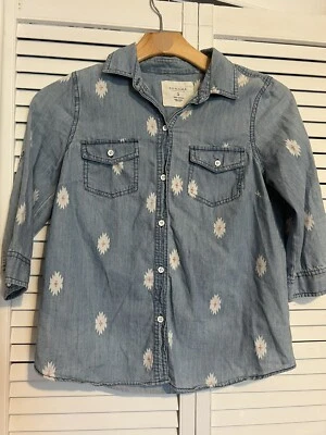 Camisa Top SONOMA Para Mujer Talla Pequeña S Denim Con Botones Cambray Azteca Occidental Foto 1 de 4