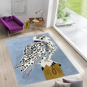 Alfombras de búho de 3x5 pies hechas a mano 100% lana acolchada a mano para d... - Imagen 1 de 7