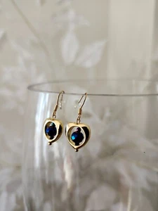 Blue Heart Crystal Earrings In Gold Plated Brass - Picture 1 of 5